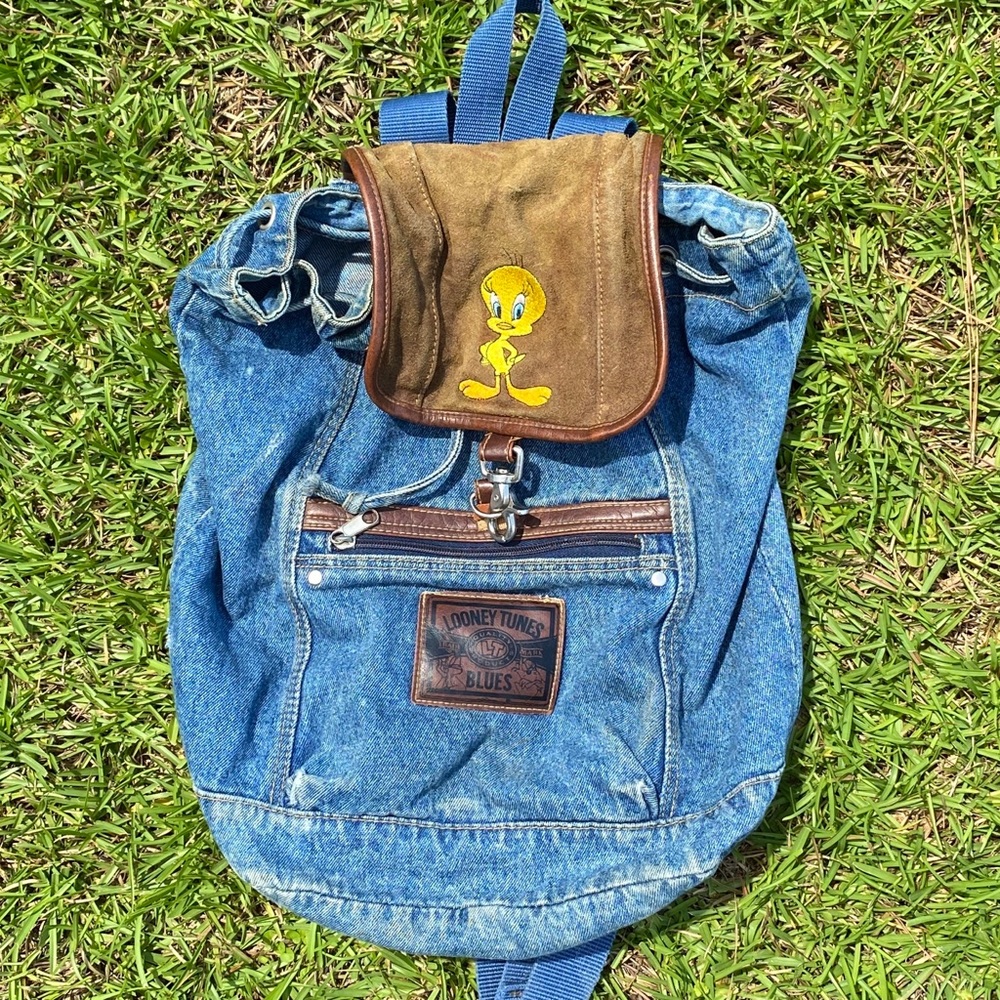 Vintage 90s tweety bird loony tunes denim backpack